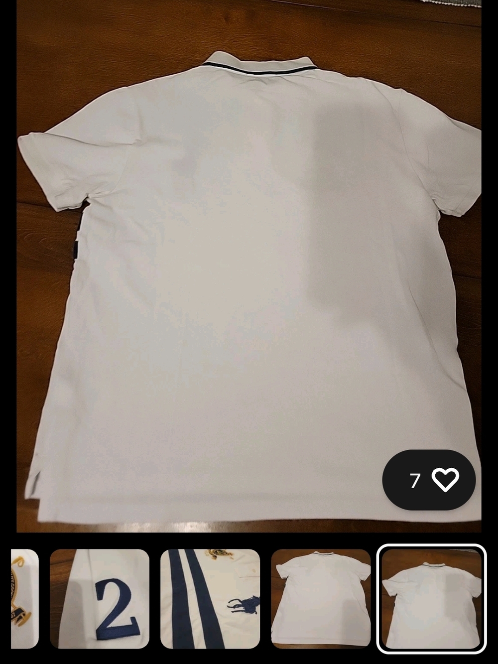 Ralph Lauren White Polo Shirt with Navy Stripes & Pony Logo - Picture 9 of 10